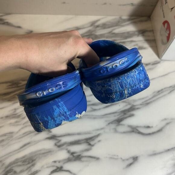 Crocs Classic Marbled Clogs Slip On Shoes Blue White Men 6 Women 8 Rubber - Picture 4 of 5